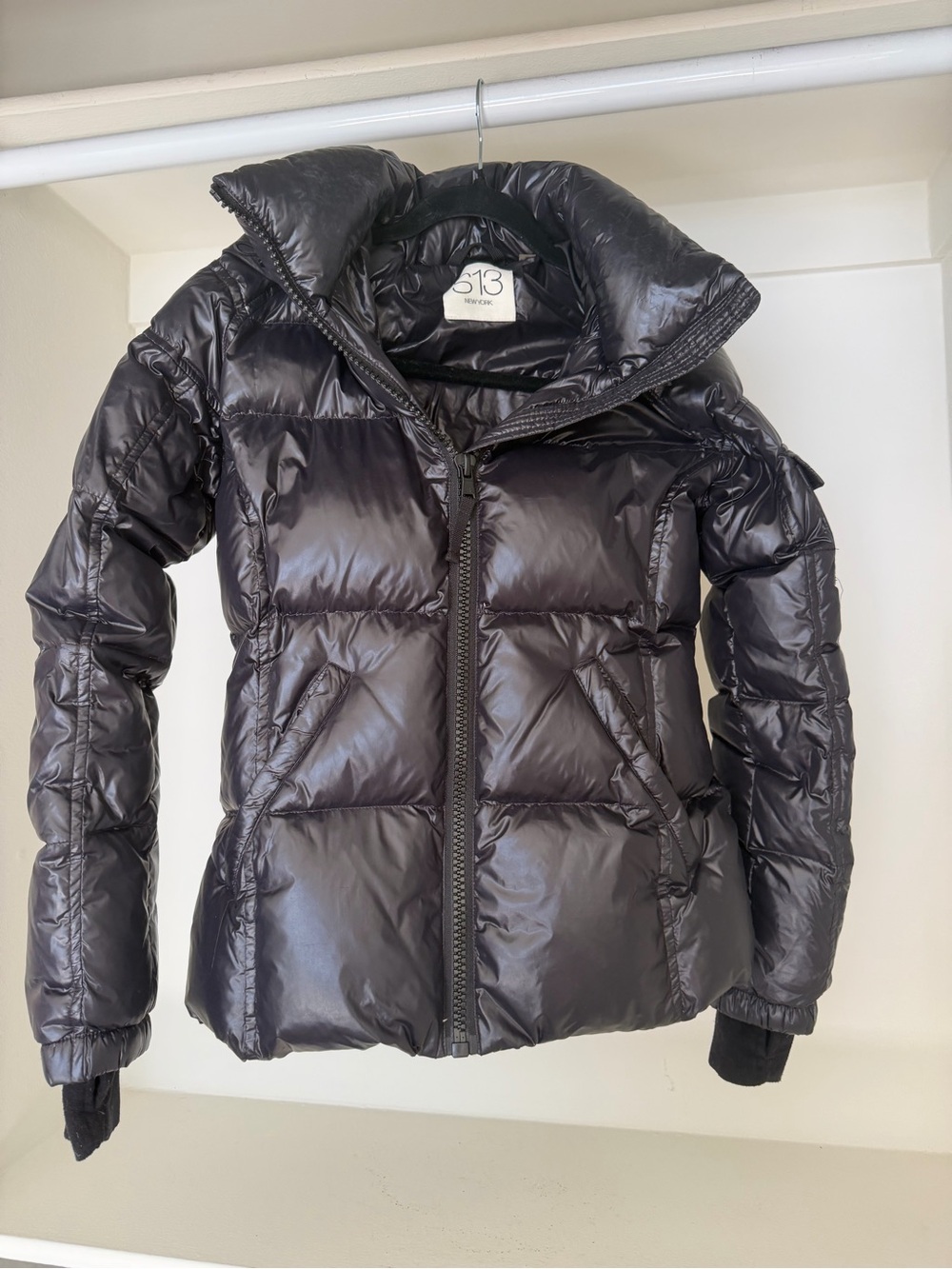 Women's Shiny Black Puffer Ski Jacket